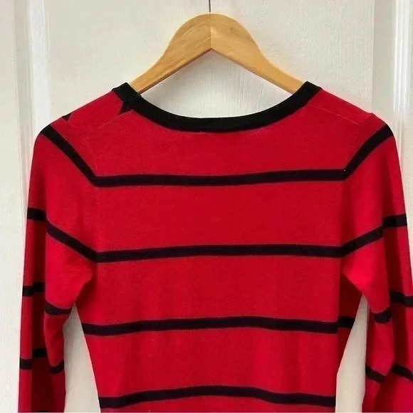 Ricki’s Wrap Front Sweater Deep V Neckline Thin Knit Red Black Stripes XS - Picture 7 of 15